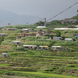 Area around the village of Khokana - temporary shelters are seen in the picture